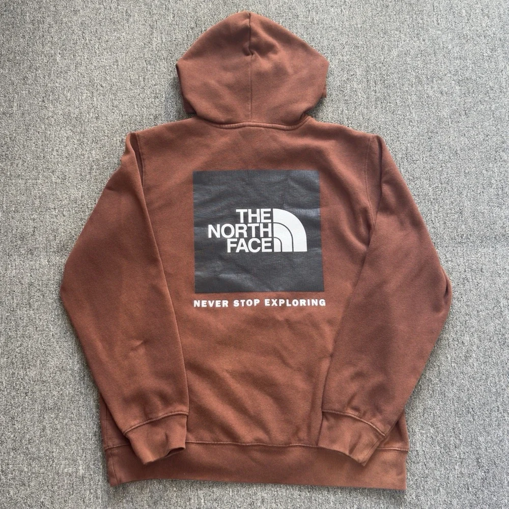The North Face Mens Medium Hoodie Brown Pullover Sweatshirt Big Logo Graphic